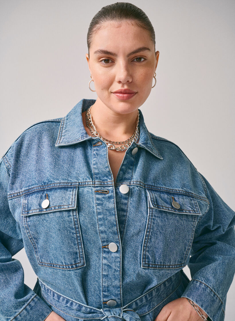 Dongerijakke med knytebelte, Blue Denim, Image image number 1