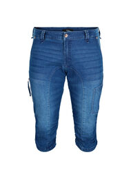Slim-fit capri-jeans med lommer, Dark blue denim