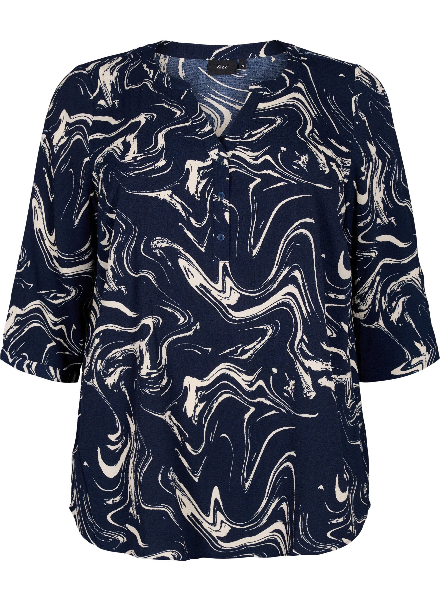 Zizzi Bluse med trykk og 3/4-ermer, N. Blazer Swirl AOP, Packshot image number 0