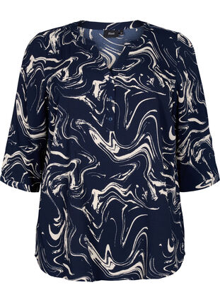 Zizzi Bluse med trykk og 3/4-ermer, N. Blazer Swirl AOP, Packshot image number 0