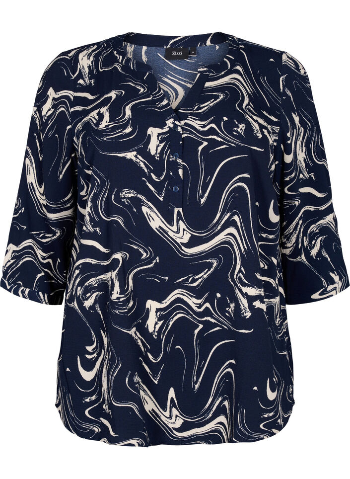 Bluse med trykk og 3/4-ermer, N. Blazer Swirl AOP, Packshot image number 0