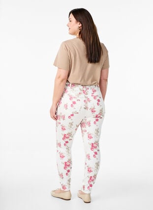 Zizzi Supersmal Amy jeans med blomstertrykk, Vanilje, Model image number 1