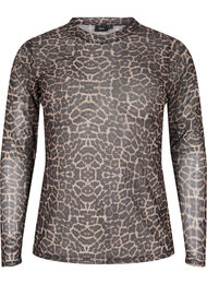 Bluse i mesh med leopardmønster, LEO AOP