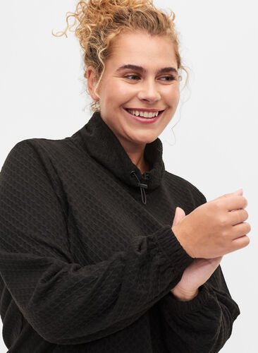 Genser med høy hals og justerbar strikk, Black, Model image number 2