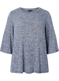 Bluse i melange med rund hals og 3/4-ermer, Dress Blues Mel.