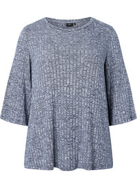 Bluse i melange med rund hals og 3/4-ermer