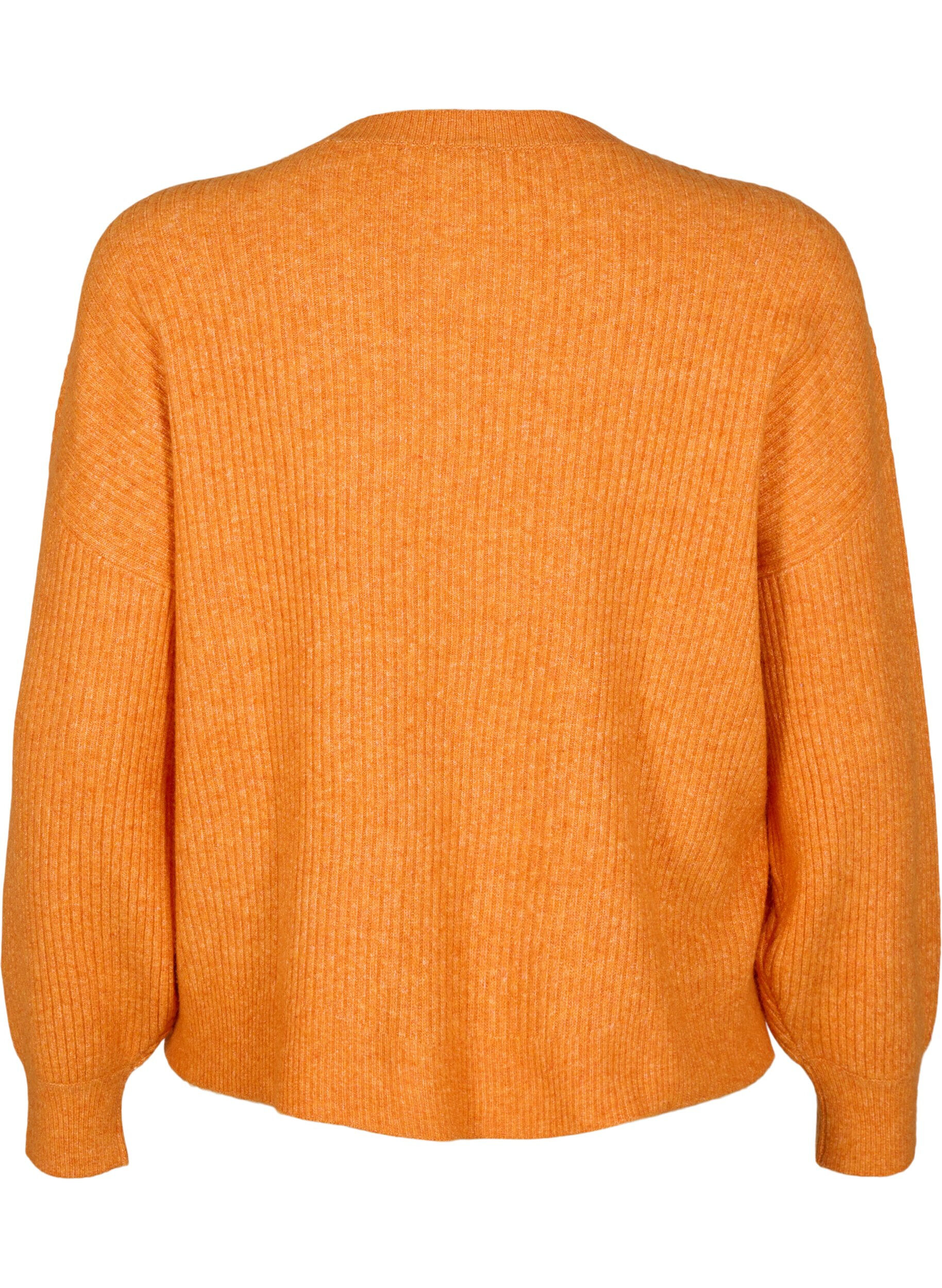 Zizzi Ribbestrikket cardigan med knapper, Orange, Packshot image number 1