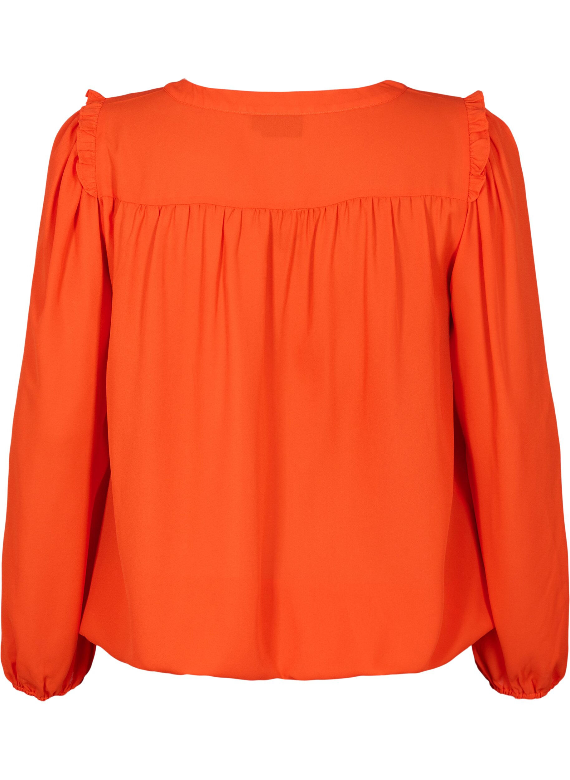 Zizzi Langermet bluse med frynsete detaljer, Orange.com, Packshot image number 1