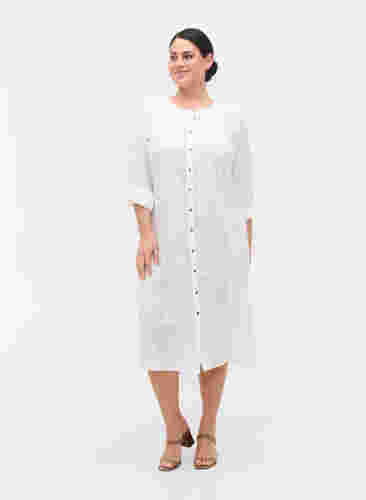 Skjortekjole i bomull med 3/4-ermer, Bright White, Model image number 2