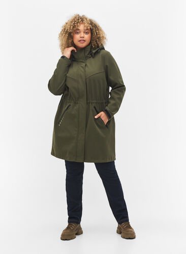 Lang softshelljakke med hette, Forest Night Solid, Model image number 2