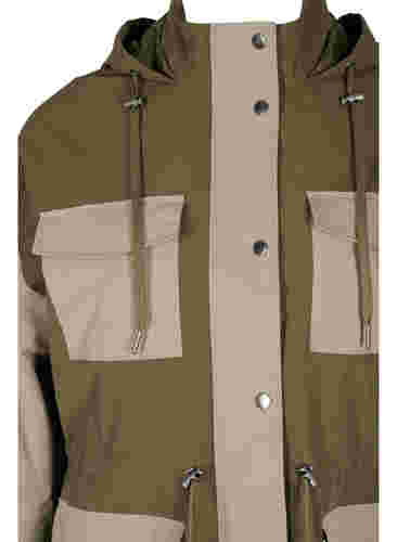 Kontrastfarget jakke med lommer, Dark Olive Comb., Packshot image number 2