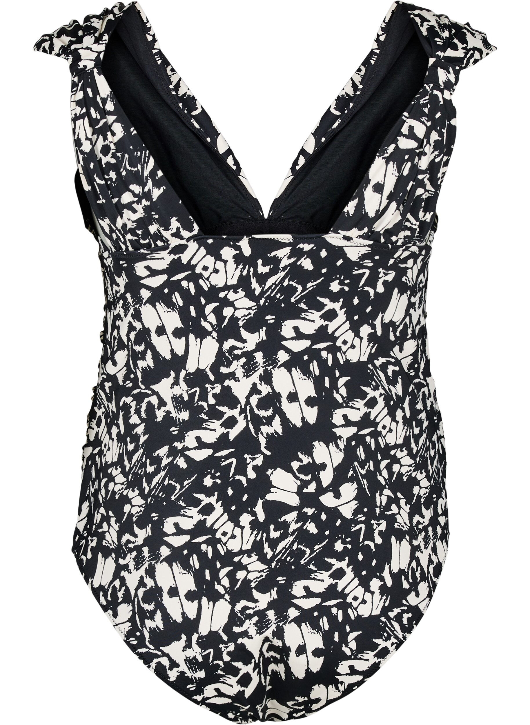 Zizzi M&oslash;nstret badedrakt med dyp V-hals, Svart, Packshot image number 1