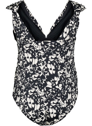 Zizzi Mønstret badedrakt med dyp V-hals, Svart, Packshot image number 1