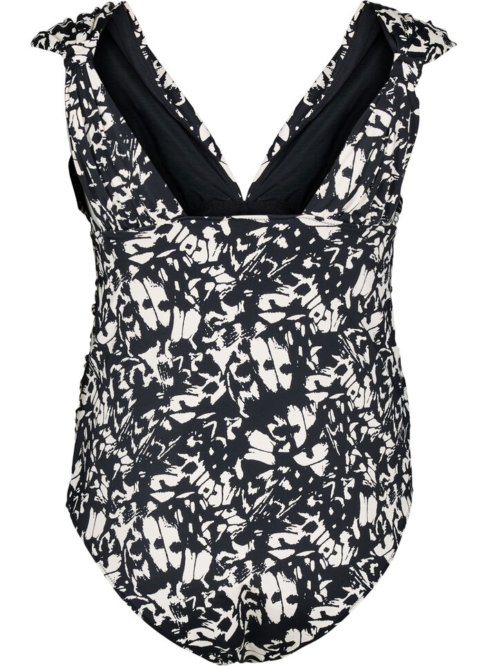 Mønstret badedrakt med dyp V-hals, Svart, Packshot image number 1