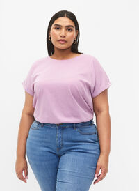 Kortermet T-skjorte i bomullsblanding, Lavender Mist, Model