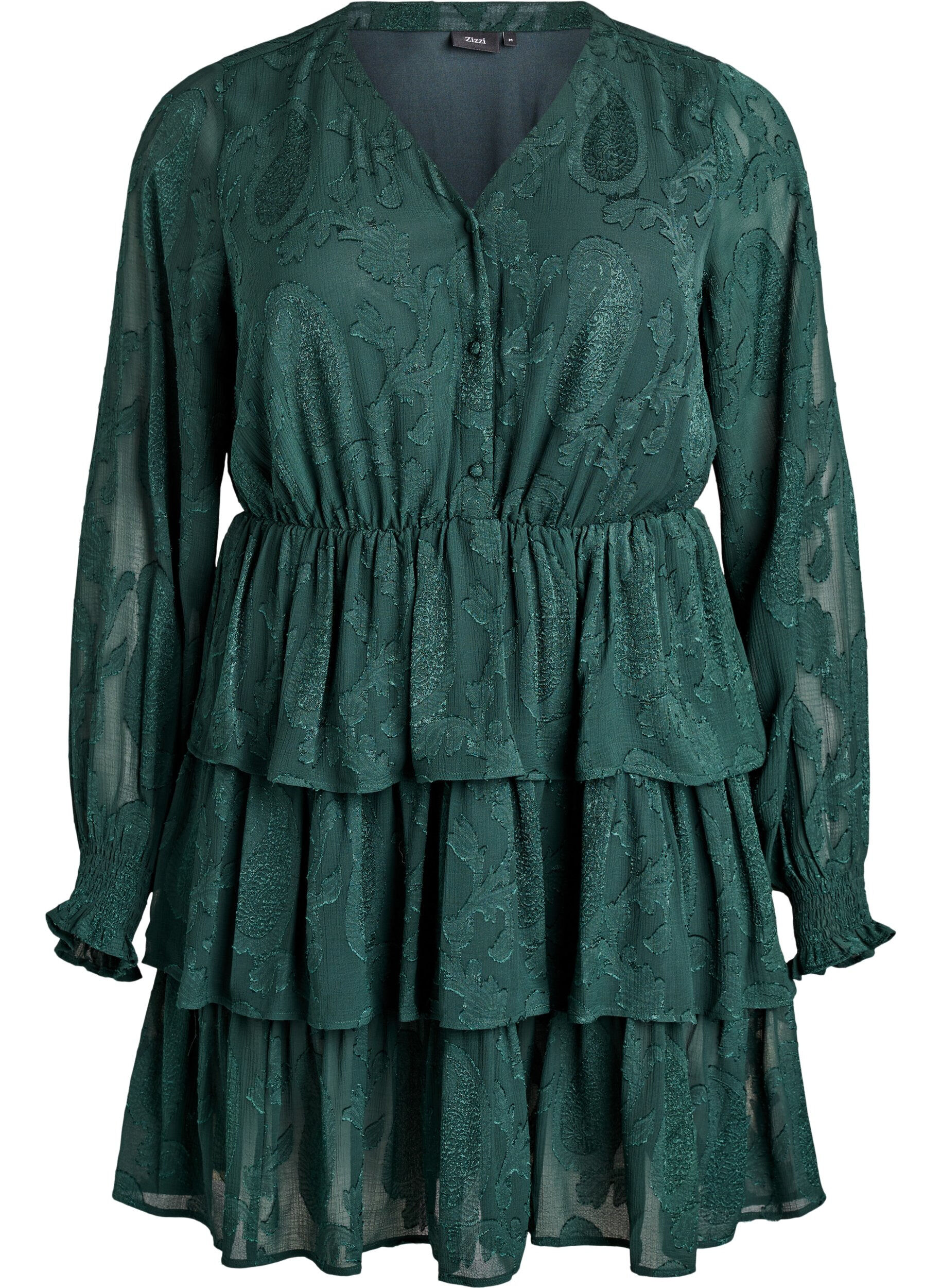 Kort kjole med volanger og teksturert m&oslash;nster