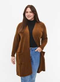 Lang strikket cardigan med lommer, Monk's Robe Mel., Model