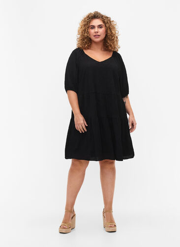 Kort kjole i A-fasong med v-hals , Black, Model image number 2