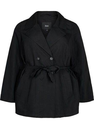 Trenchcoat med belte og lommer, Black, Packshot image number 0