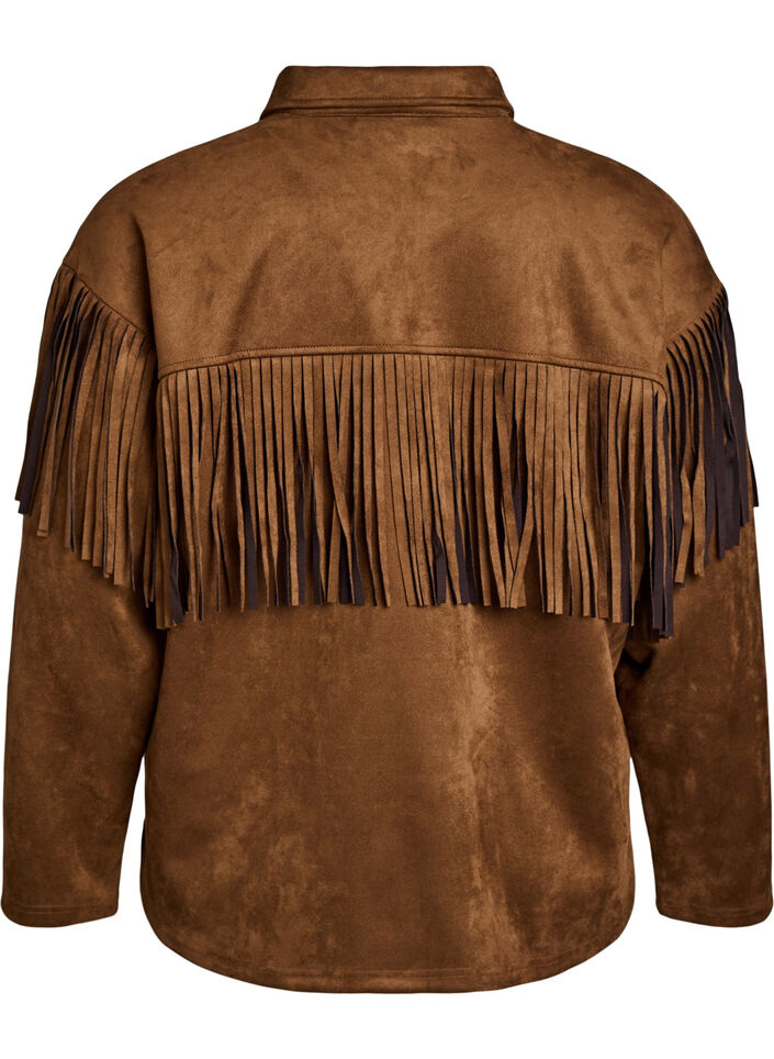 Imitert semsket jakke med frynser, Brown Fake Suede, Packshot