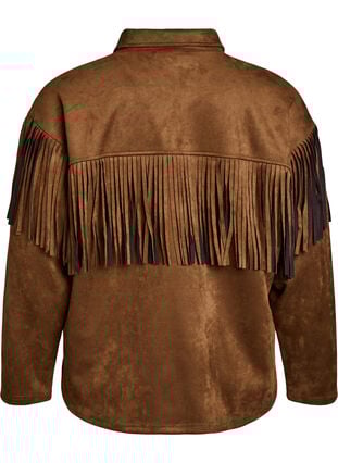 Zizzi Imitert semsket jakke med frynser, Brown Fake Suede, Packshot image number 1