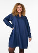 Kort denimkjole med V-hals og krage, Blå, Model image number 0