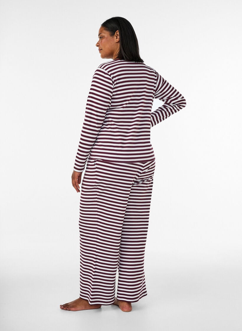 Stripete pyjamasbukser med h&oslash;y midje og vide ben, R&oslash;d, Model image number 1