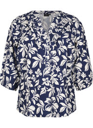 3/4-ermet bomullsbluse med trykk, Naval Academy Flower