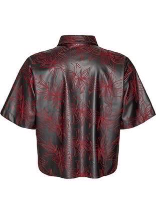 Zizzi Kort imitert skinnskjorte med kontrastbroderi, Svart, Packshot image number 1