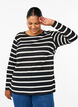 Bluse med striper og lange ermer, Black Sand Stripe, Model image number 0