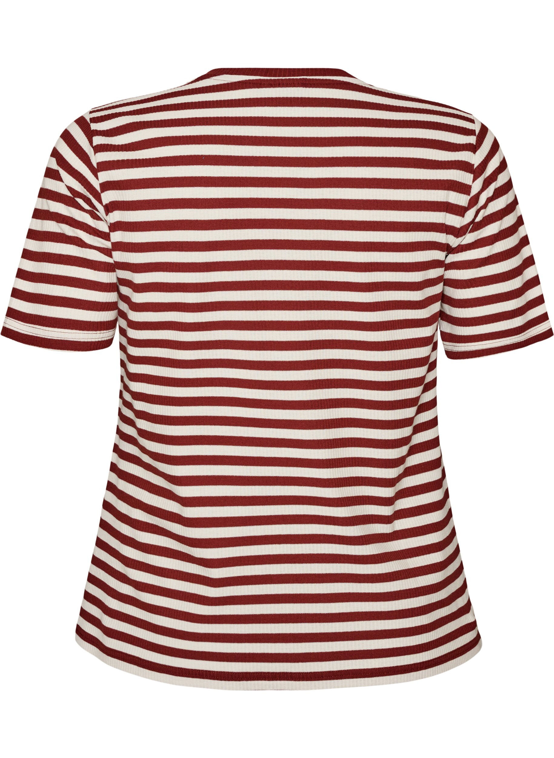 ZizziT-shirt med striper og ribbestrikket struktur, R&oslash;d, Packshot image number 1