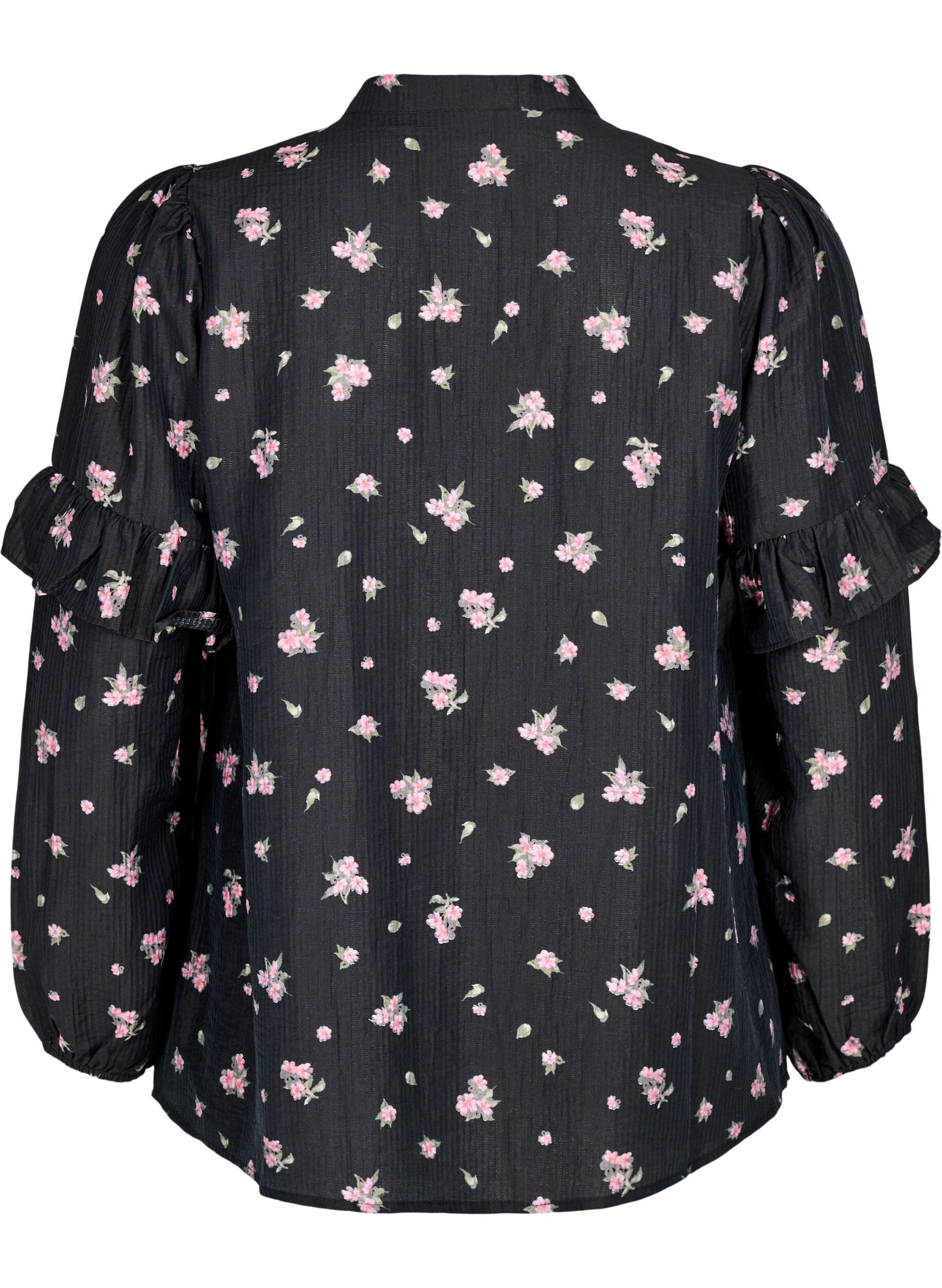 Zizzi Blomstret bluse i lyocell, Svart, Packshot image number 1
