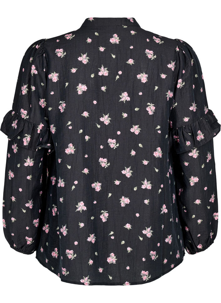 Blomstret bluse i lyocell, Svart, Packshot image number 1