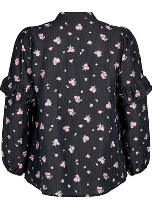 Zizzi Blomstret bluse i lyocell, Svart, Packshot image number 1