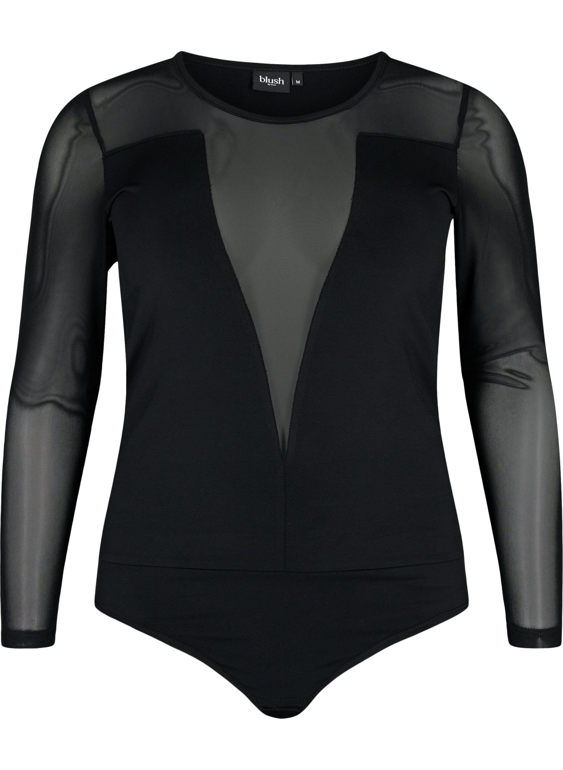 Zizzi Tettsittende body med mesh, Black, Packshot image number 0