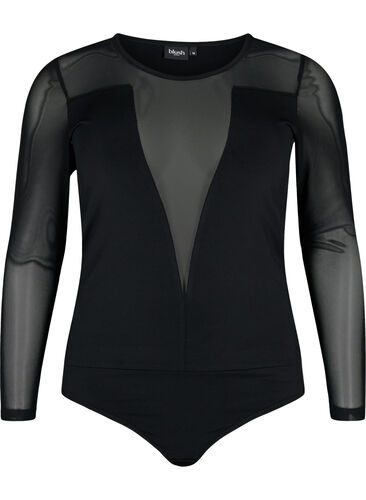 Tettsittende body med mesh, Black, Packshot image number 0