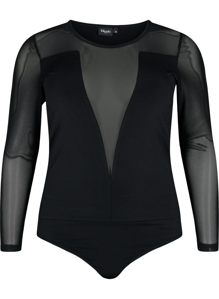 Tettsittende body med mesh, Black, Packshot image number 0