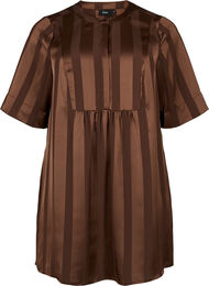 A-lineskåret kjole med striper og halvlange ermer, Chestnut