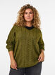 Strikket bluse med flettestrikk og V-hals, Gr&oslash;nn, Model image number 0