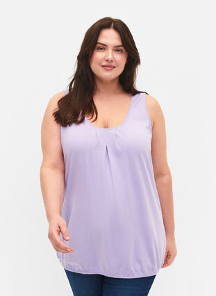 Bomullstopp med rund hals og blondekant, Lavender, Model image number 0