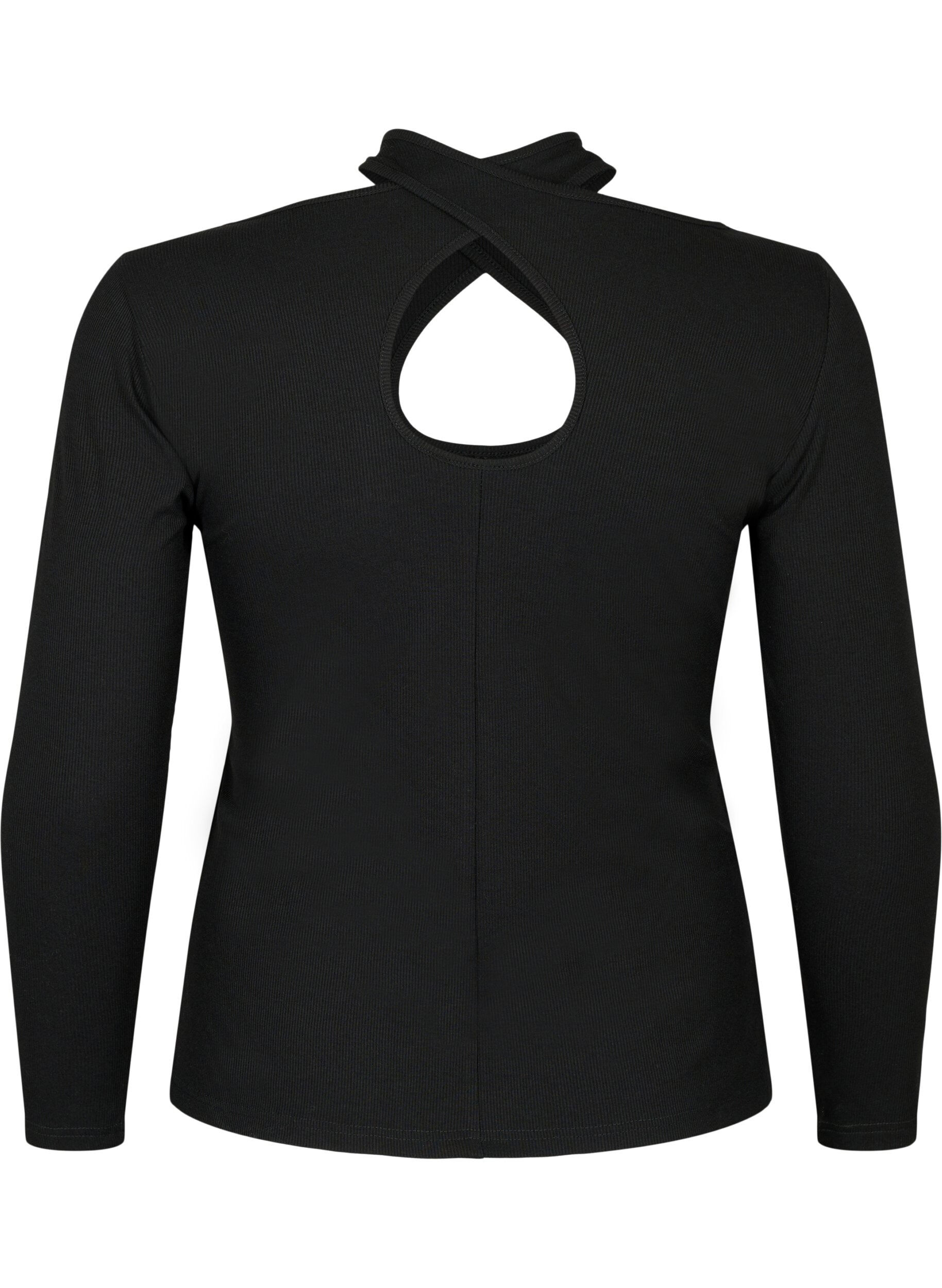 Zizzi Cut-out bluse med lange ermer, Black, Packshot image number 1