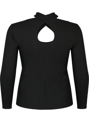 Cut-out bluse med lange ermer, Black, Packshot image number 1