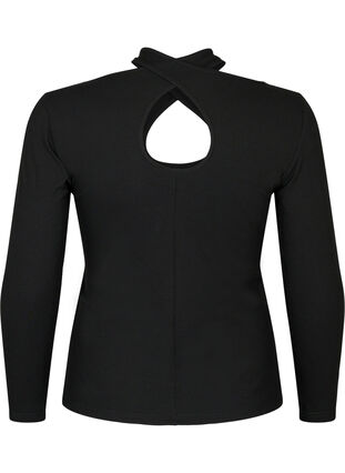 Zizzi Cut-out bluse med lange ermer, Black, Packshot image number 1