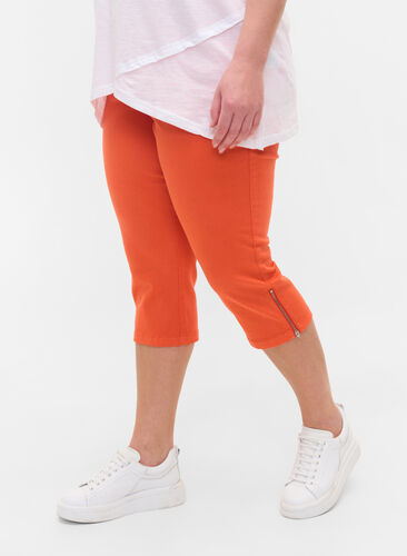 Tettsittende capribukser med glidelås, Orange , Model image number 1