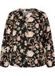 Bluse med blomstertrykk i lin og viskose med lange ermer, Svart, Packshot image number 0