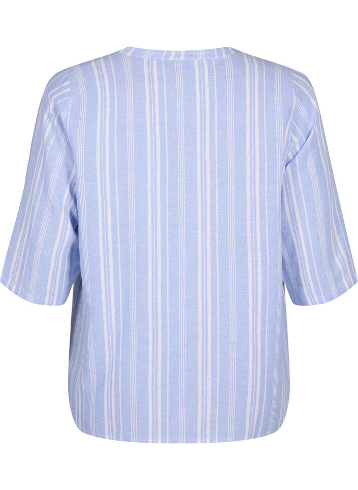 Stripete bluse i lin- og viskoseblandet kvalitet, Blå, Packshot image number 1