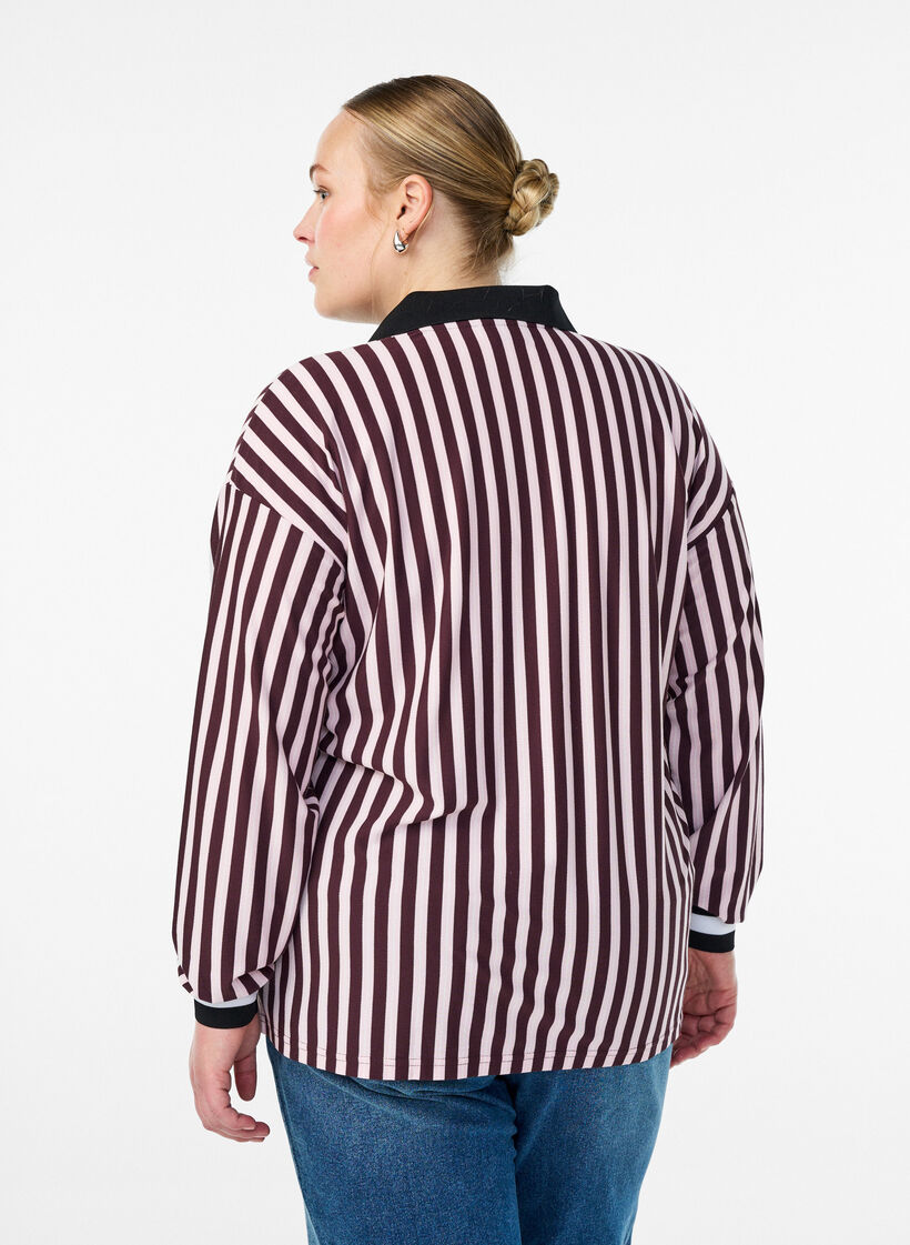 Poloskjorte med striper og teksttrykk, Mørk Bordeaux, Model image number 2