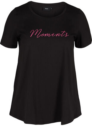 T-skjorte i bomull med A-form og trykk, Black, Packshot image number 0