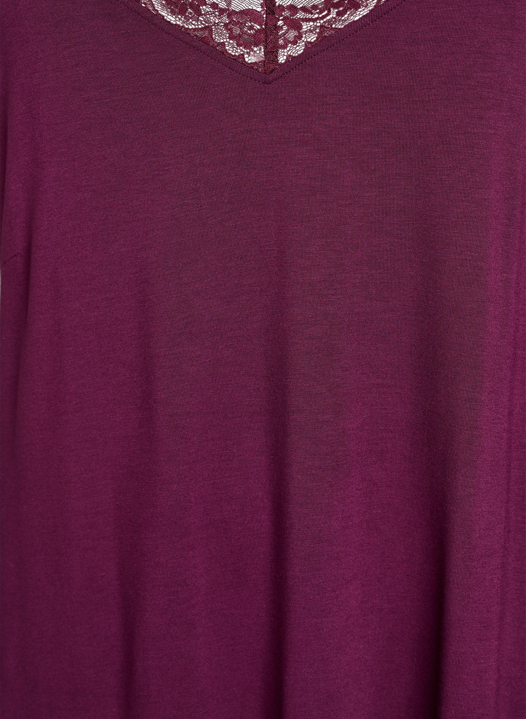 ZizziNattkjole i viskose med blondekant, M&oslash;rk Bordeaux, Packshot image number 2