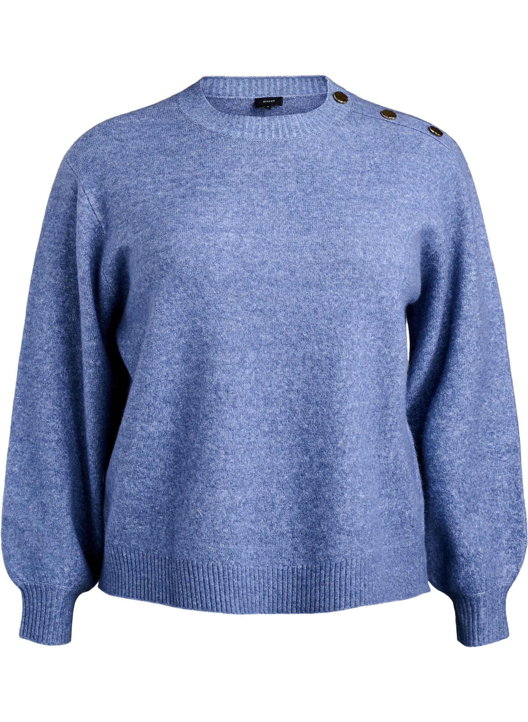 ZizziStrikket bluse med knappdetalj, Bl&aring;, Packshot image number 0